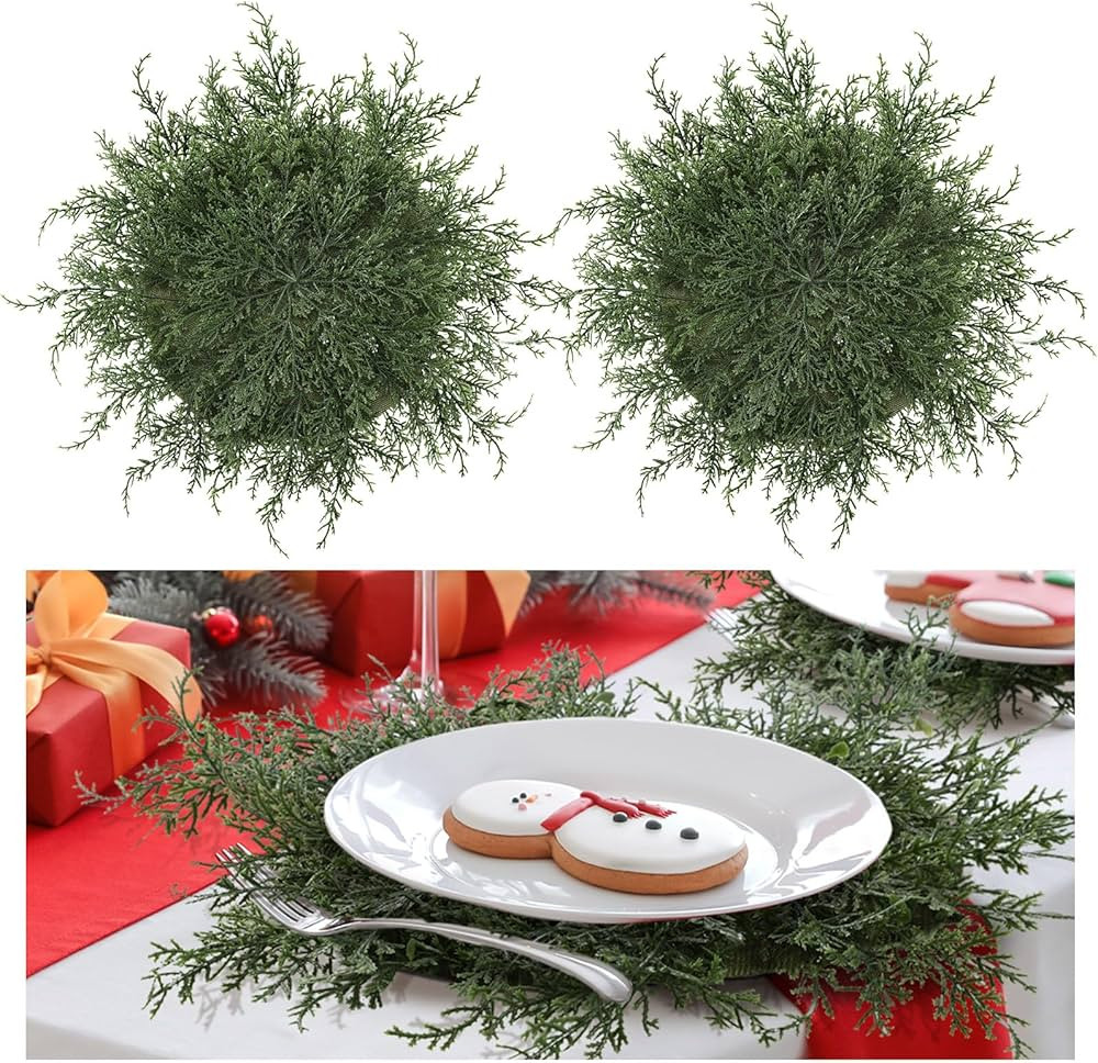Christmas Placemats Set of 6 20 Inch Large Christmas Round Placemats with Artificial Pine Branche... | Amazon (US)
