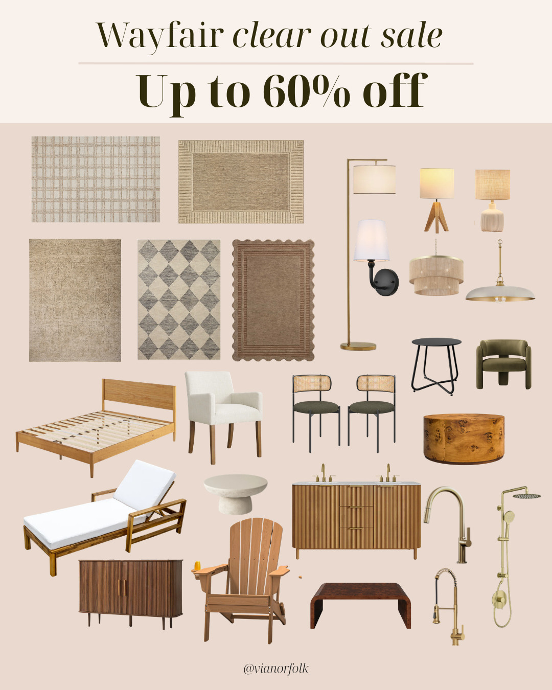 Wayfair clear out sale ends tonight - pulled a mix of neutral rugs, simple lighting,  and warm wood pieces.  Linked below.

#LTKHome #LTKSaleAlert