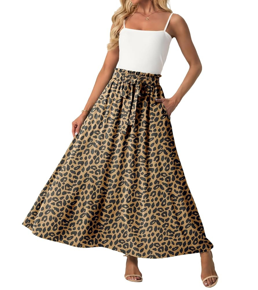 Lepunuo Womens Maxi Skirts Casual Boho Elastic High Waisted Flowy Long Skirts Trendy Floral Cute ... | Amazon (US)