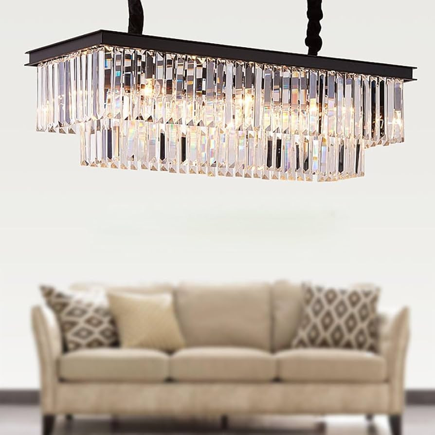 MEELIGHTING L39.4 W10.2 Rectangle Modern Crystal Chandeliers Lighting Pendant Ceiling Lights Fixt... | Amazon (US)