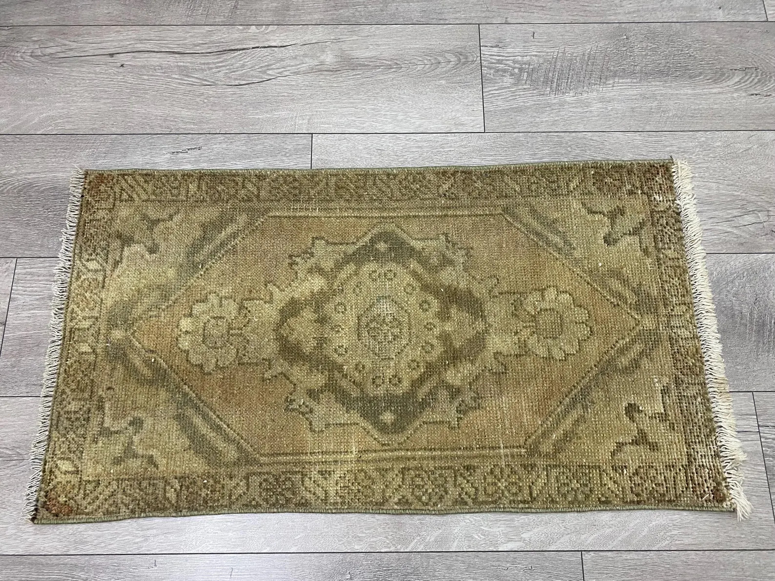 Muted Brown Turkish Wool Rug, Vintage Oushak Boho Carpet (1.5 x 2.8 ft) | Etsy (Global)