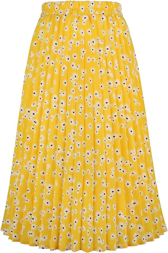 CHARTOU Womens Chic Elastic High Waisted A Line Leopard Print Pleated Shirring Midi-Long Skirt | Amazon (US)