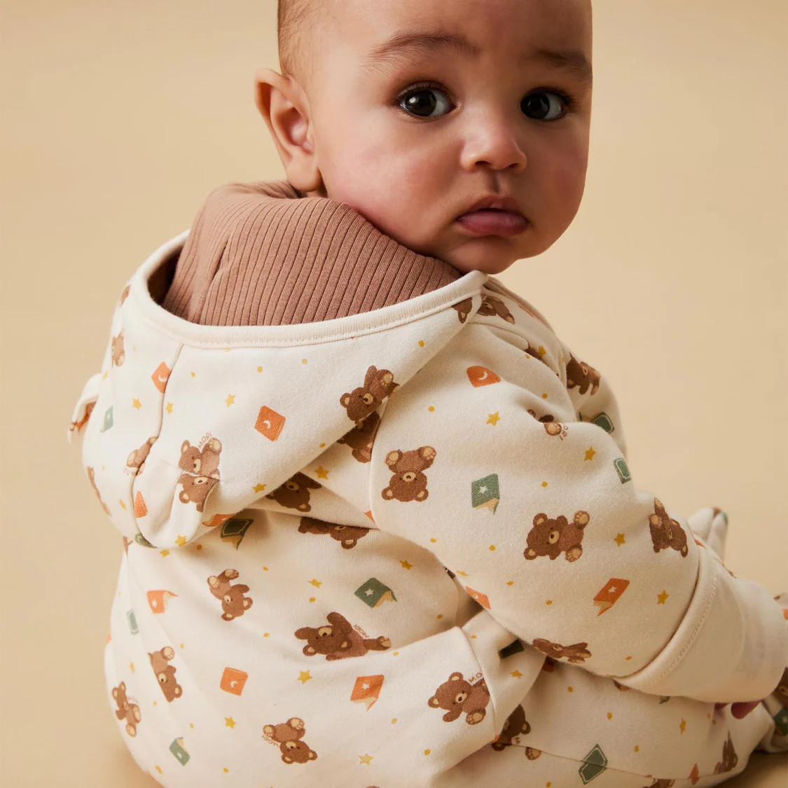 Teddy Bear Print Pramsuit | Baby Mori