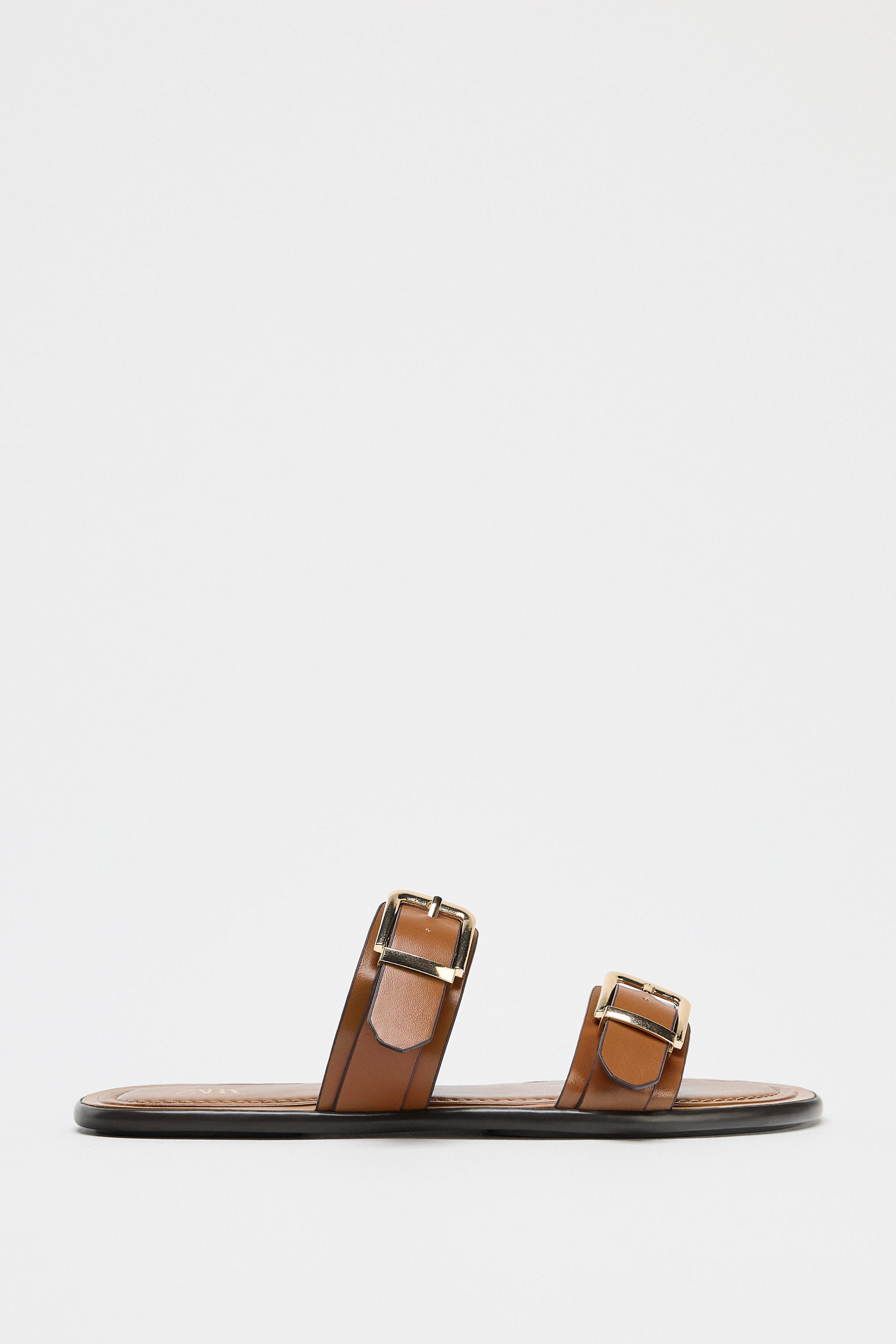 FLAT DOUBLE STRAP BUCKLE SANDALS | Zara US