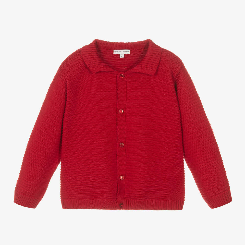 Red Ribbed Cotton Cardigan | Childrensalon