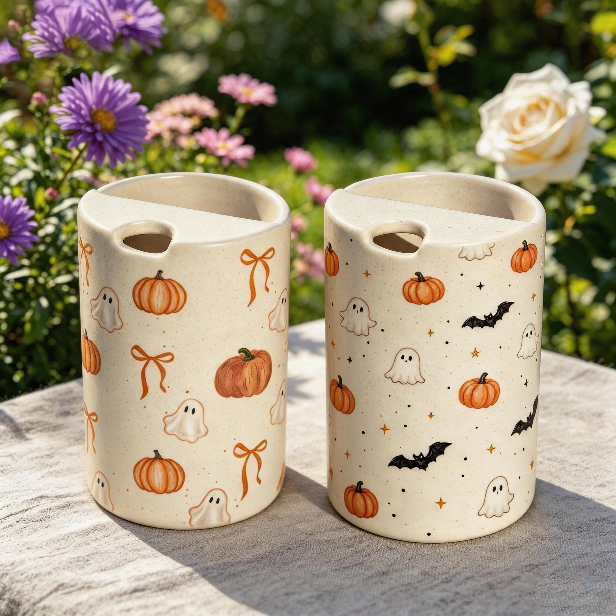 Halloween Ceramic Travel Mug, Hand-Painted Pottery Tumbler with Lid, To Go Mug, Ice Coffee Cup, Halloween Gift, Unique Gift for Her | Etsy (Global)