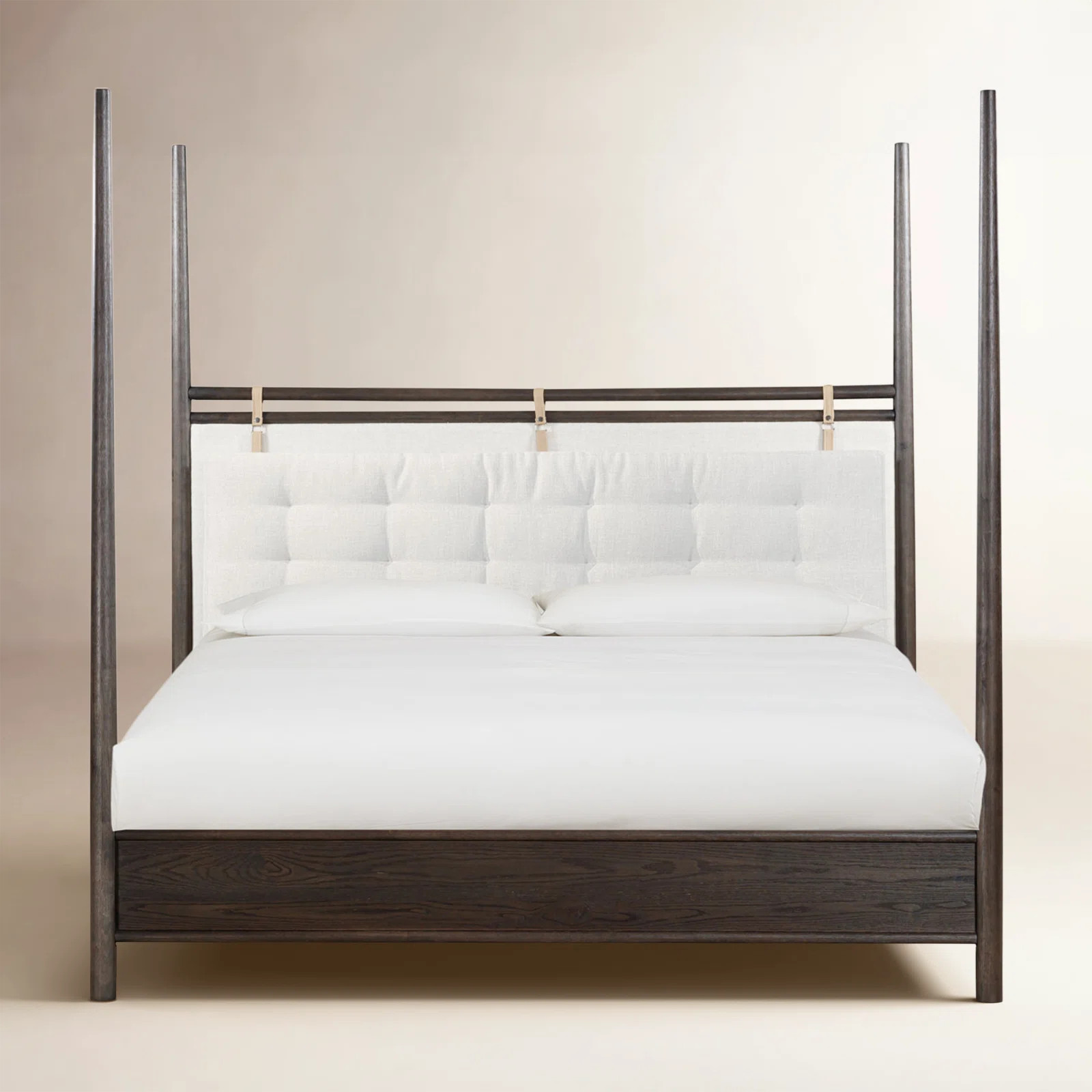 Rockport Upholstered Poster Bed In Yin And Turtle Dove Linen | Birch Lane