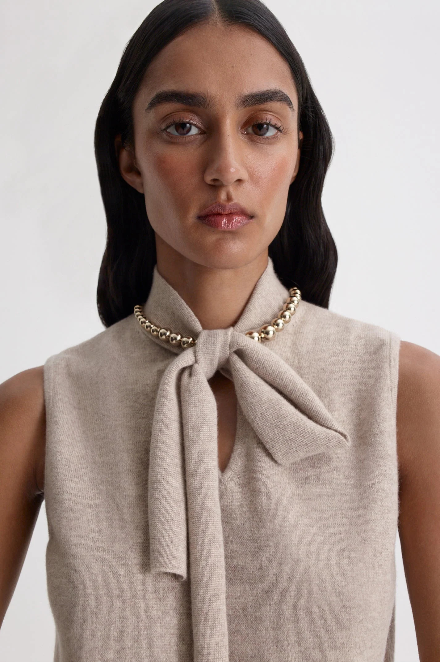 CASHMERE TIE SLEEVELESS TANK - OAT - Scanlan Theodore | Scanlan Theodore