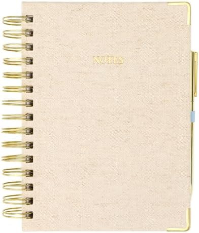 ELYN Lined Spiral Journal, Linen Hardcover Notebook with Matching Gold Gel Pen, 252 Pages, 8 in x... | Amazon (US)