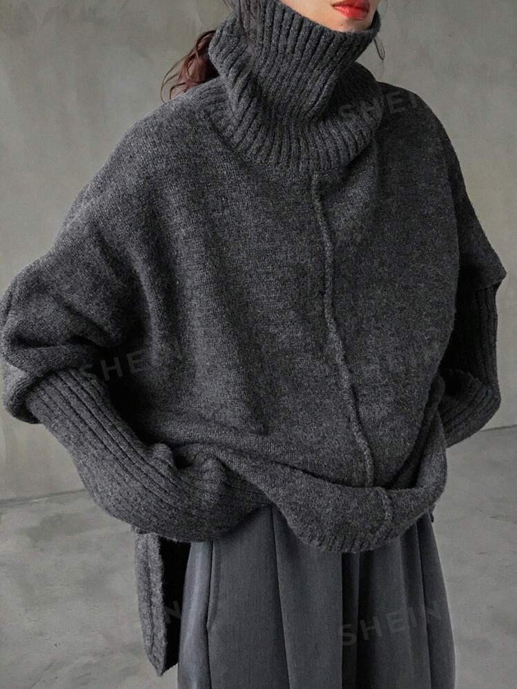 FRIFUL Maglione lavorato a maglia a collo alto, vestibilità ampia, colore unito, casual per autu... | SHEIN