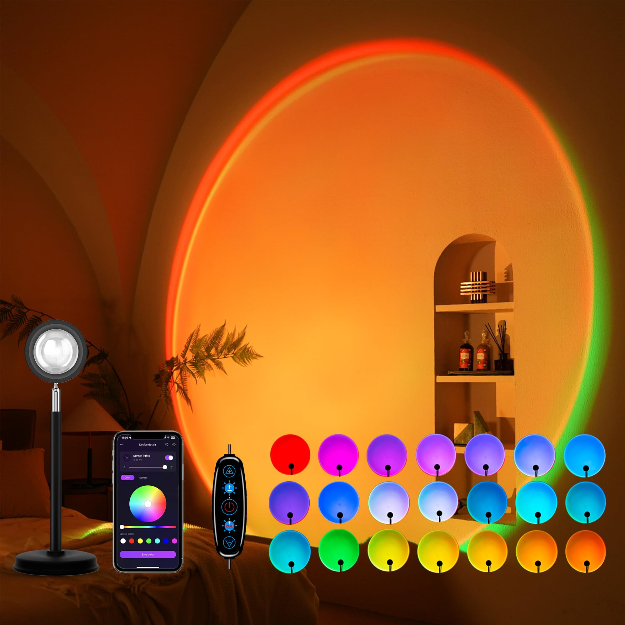 Sunset Lamp Projection, Not Only 21 Colors Sunset Lights, 180 Degree Rotation Led Light, Push But... | Amazon (US)