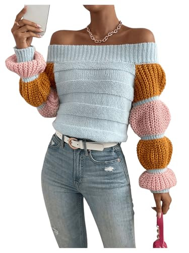 GORGLITTER Women's Off Shoulder Sweater Colorful Bishop Long Sleeve Pullover Tops Multicolor Small | Amazon (US)