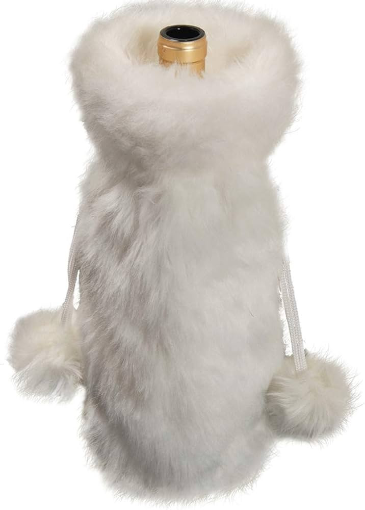 Amosfun Christmas Wine Bottle Cover Bags White Faux Fur Christmas Bottle Cover Bag with Drawstrin... | Amazon (US)