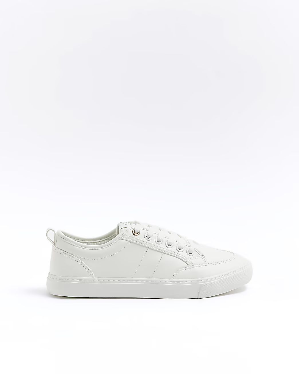 White faux leather lace up trainers | River Island (US)