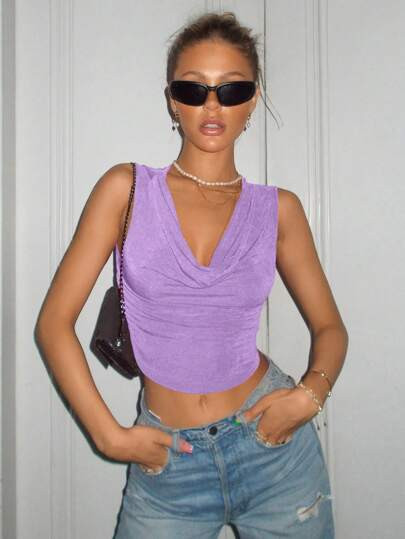 SHEIN ICON Women's Purple Drape Collar Tank Top For Summer | SHEIN
