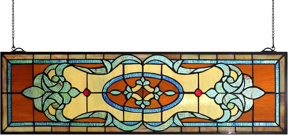 32 Inch Width Horizontal Stained Glass Window Hangings Tiffany Glass Window Panel 9 Inch Height | Amazon (US)