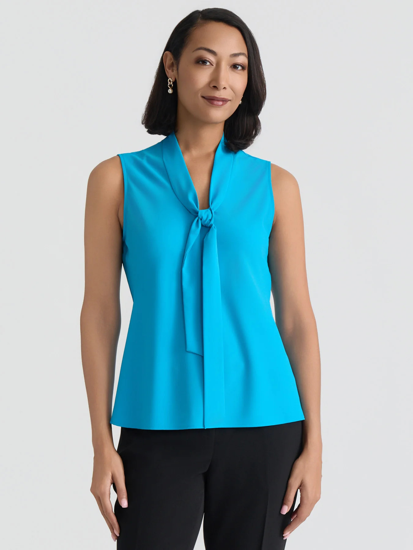 Tie Neck Sleeveless Blouse | Kasper Clothing