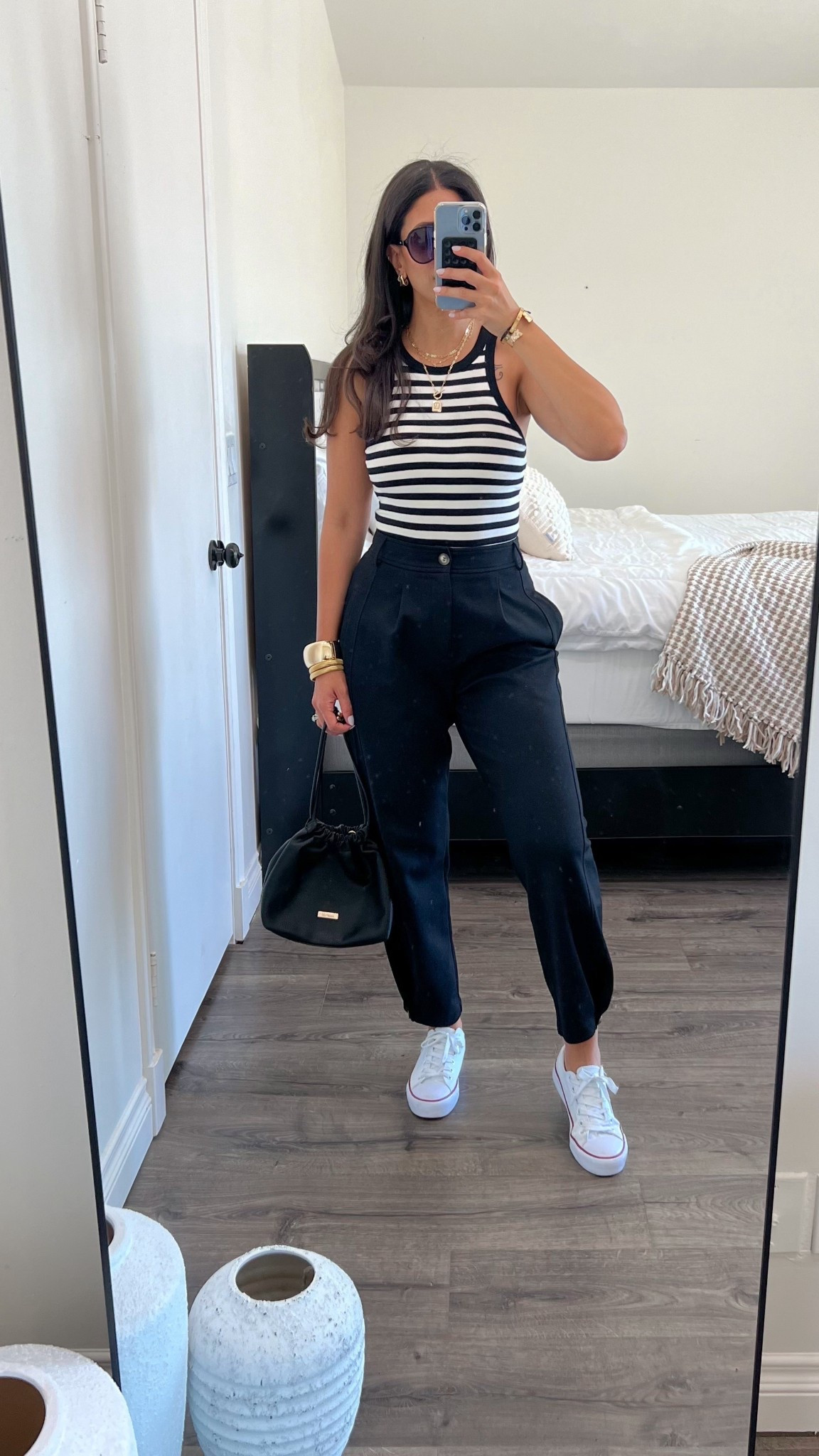 Outfit of the day! Tapered trousered, I love these trousers and wear them so much! Striped tank has a built in bra! 

#LTKItBag #LTKStyleTip #LTKPetite