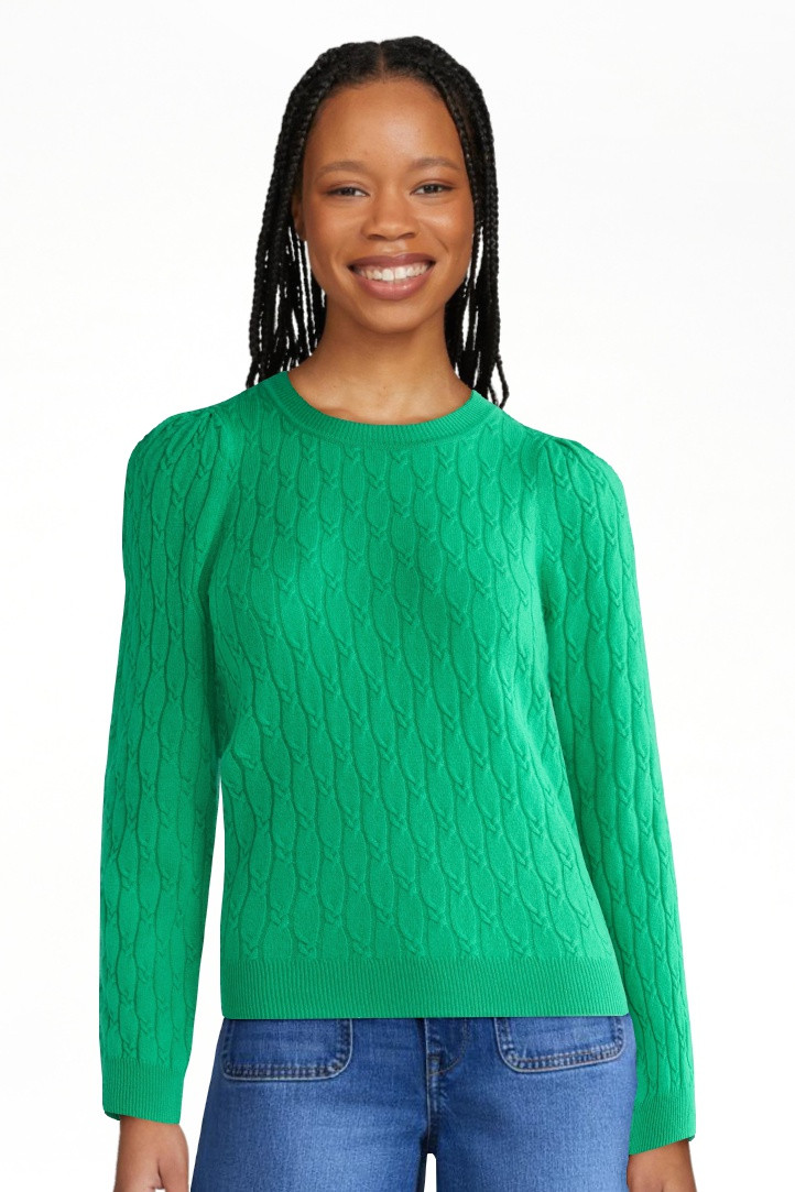 Free Assembly Women's and Women's Plus Cashmere Cable Knit Sweater with Puff Sleeves, Midweight, ... | Walmart (US)