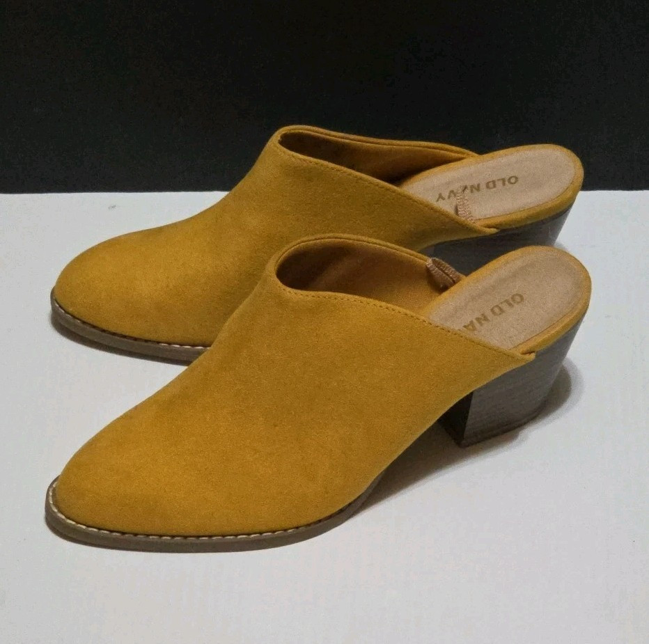 Old Navy Womens Size 6 Mustard Yellow Booties Faux Suade Mules Block Heel EC | eBay US