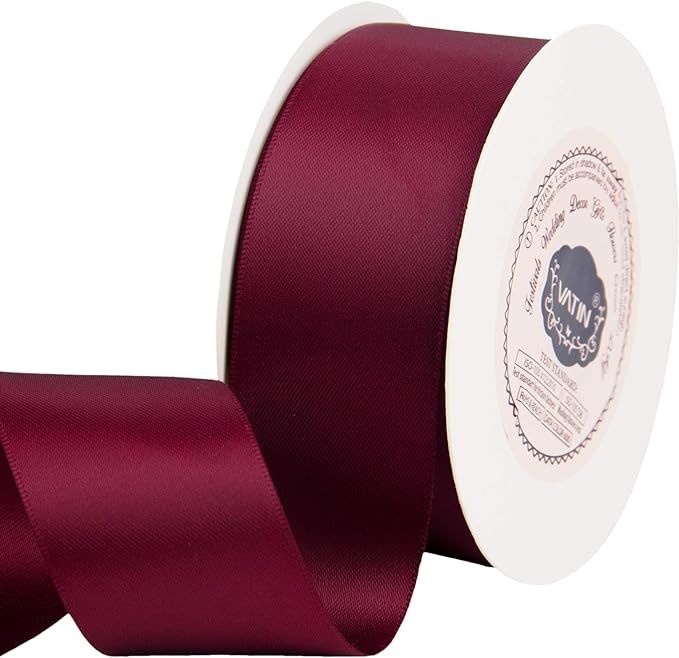 VATIN 1-1/2 inches Wide Double Faced Polyester Burgundy/Maroon Satin Ribbon Continuous Ribbon -25... | Amazon (US)