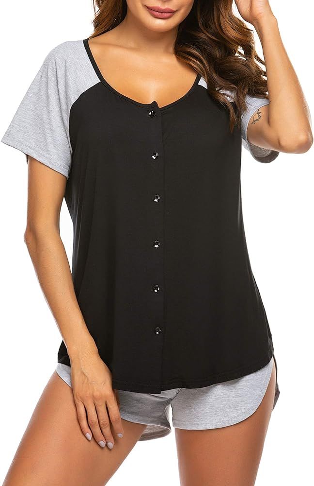 Women's Pajama Short Sleeve Sleepwear Soft Pj Set Top and Shorts Pajamas Set | Amazon (US)