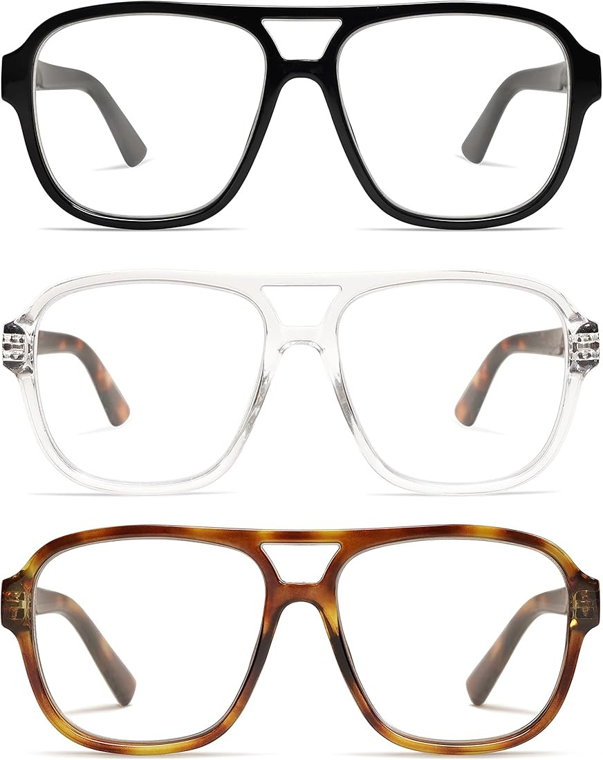 AMOMOMA 3 Pack Oversized Aviator Spring Hinge Reading Glasses for Women Men,Retro Blue Light Comp... | Amazon (US)
