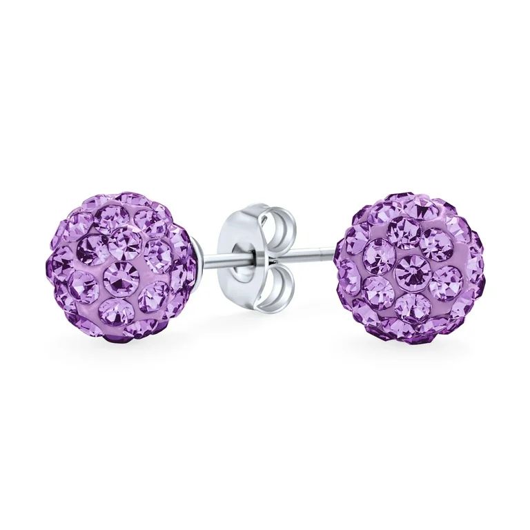 Bling Jewelry Purple Lavender Pave Crystal Disco Ball Stud Earrings Sterling Silver | Walmart (US)
