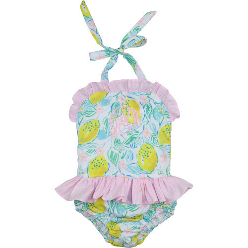 Lemon Print Ruffle Swimsuit | Cecil and Lou