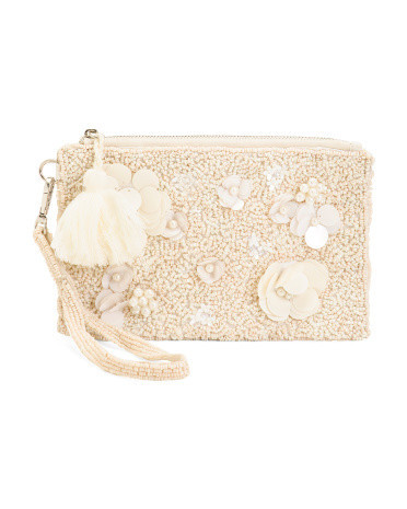 Handmade Beaded Floral Convertible Pouch Wristlet For Women, Leather | TJ Maxx