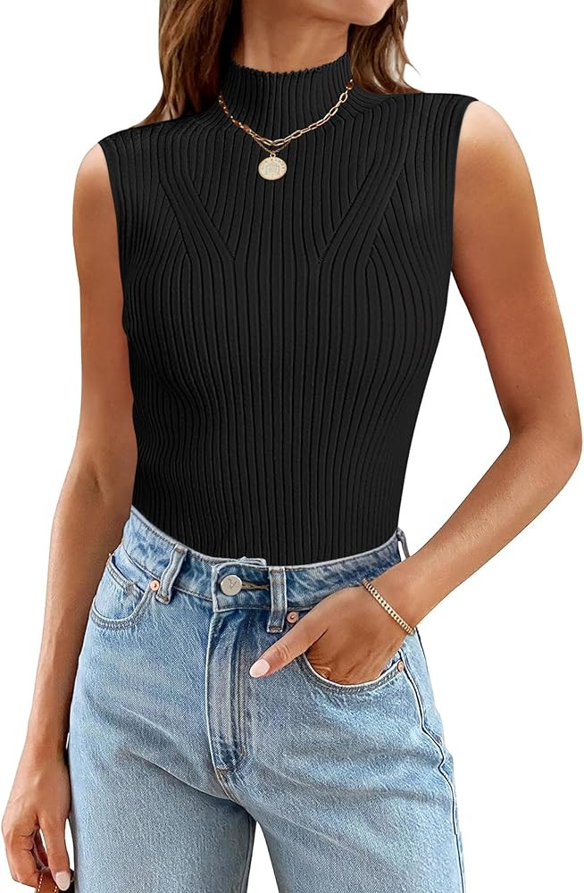 MEROKEETY Women's Summer Ribbed Knit Tank Tops 2024 Casual Mock Neck Sleeveless Shirts | Amazon (US)