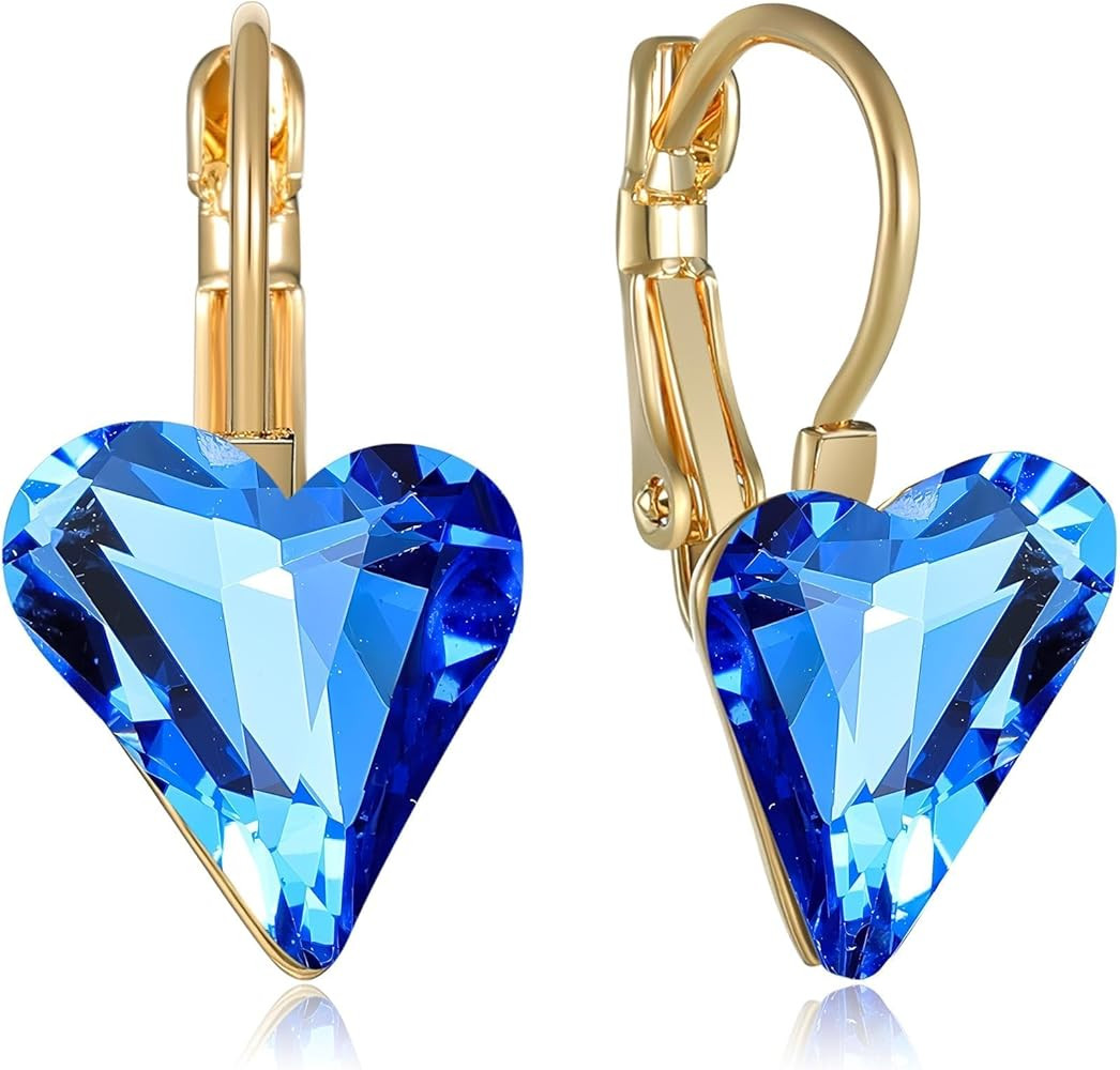 Trendy Austrian Crystal Heart Drop Leverback Earrings for Women 14K Rose Gold Plated Hypoallergen... | Amazon (US)