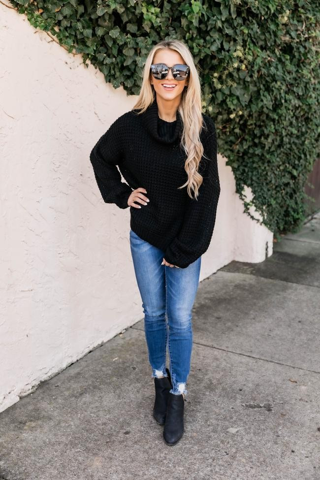 She's So Lovely Turtleneck Sweater Black SALE | The Pink Lily Boutique