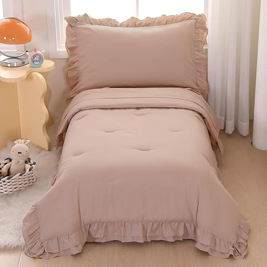 Wowelife 4 Pieces Toddler Bedding Sets for Girls Boys Beige Toddler Bed Set Double Ruffles Boho B... | Amazon (US)