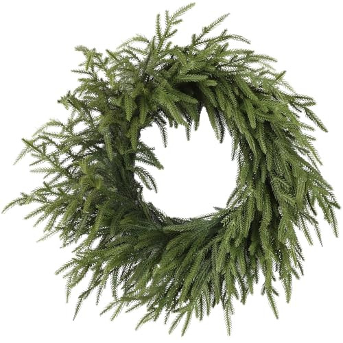 24 Inch Real Touch Christmas Wreath, Natural Droopy,Soft Bendable Winter Wreaths for Front Door, ... | Amazon (US)