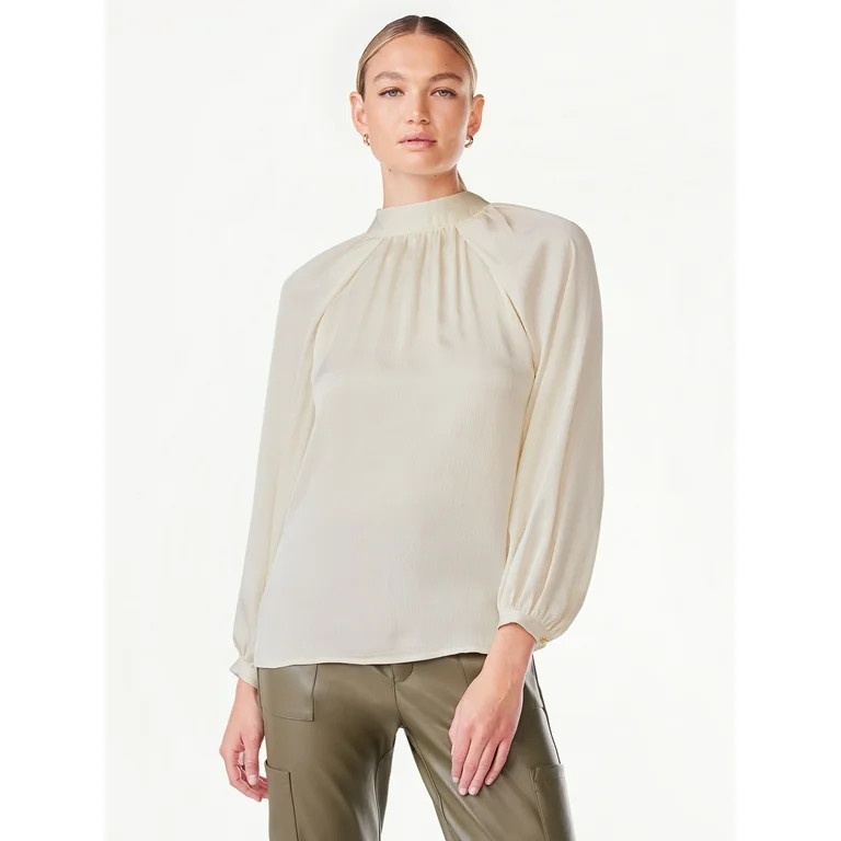 Scoop Women's Satin Tie Neck Blouse, Sizes XS-XXL | Walmart (US)