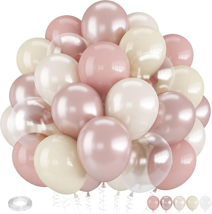 Dusty Pink Balloons, 12 Inch Double Stuffed Blush Pale Light Pink and Pearl Balloon Clear Balloon... | Amazon (US)