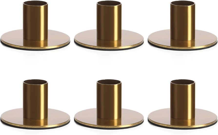Set of 6 Brass Taper Candle Holders - Minimalist Aged Antique Brass Finish Candlestick Holder, Mo... | Amazon (US)