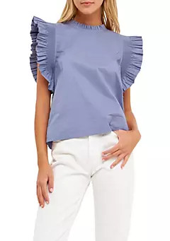 ENGLISH FACTORY Ruffle Sleeve Poplin Top | Belk