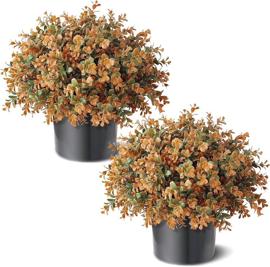 2 Pack 17" Lifelike Touch Artificial Boxwood Topiary Tree(Autumn Orange) | Amazon (CA)