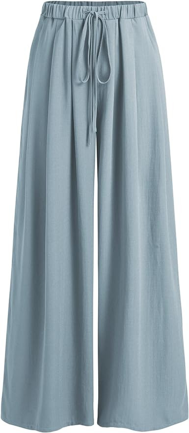 Palazzo Pants for Women Wide Leg Drawsting Elastic High Waisted Comfy Casual Flowy Pants with Poc... | Amazon (US)