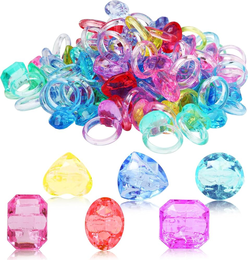 100 Pcs Gem Rings Toys for Kids, Bulk Toys Diamond Ring Party Favors for Boys Girls Toddlers, Col... | Amazon (US)