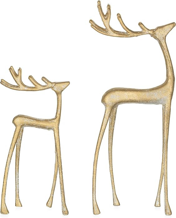 Sziqiqi Metal Reindeer Christmas Decor: Gold with White Reindeer Figurines | Amazon (US)