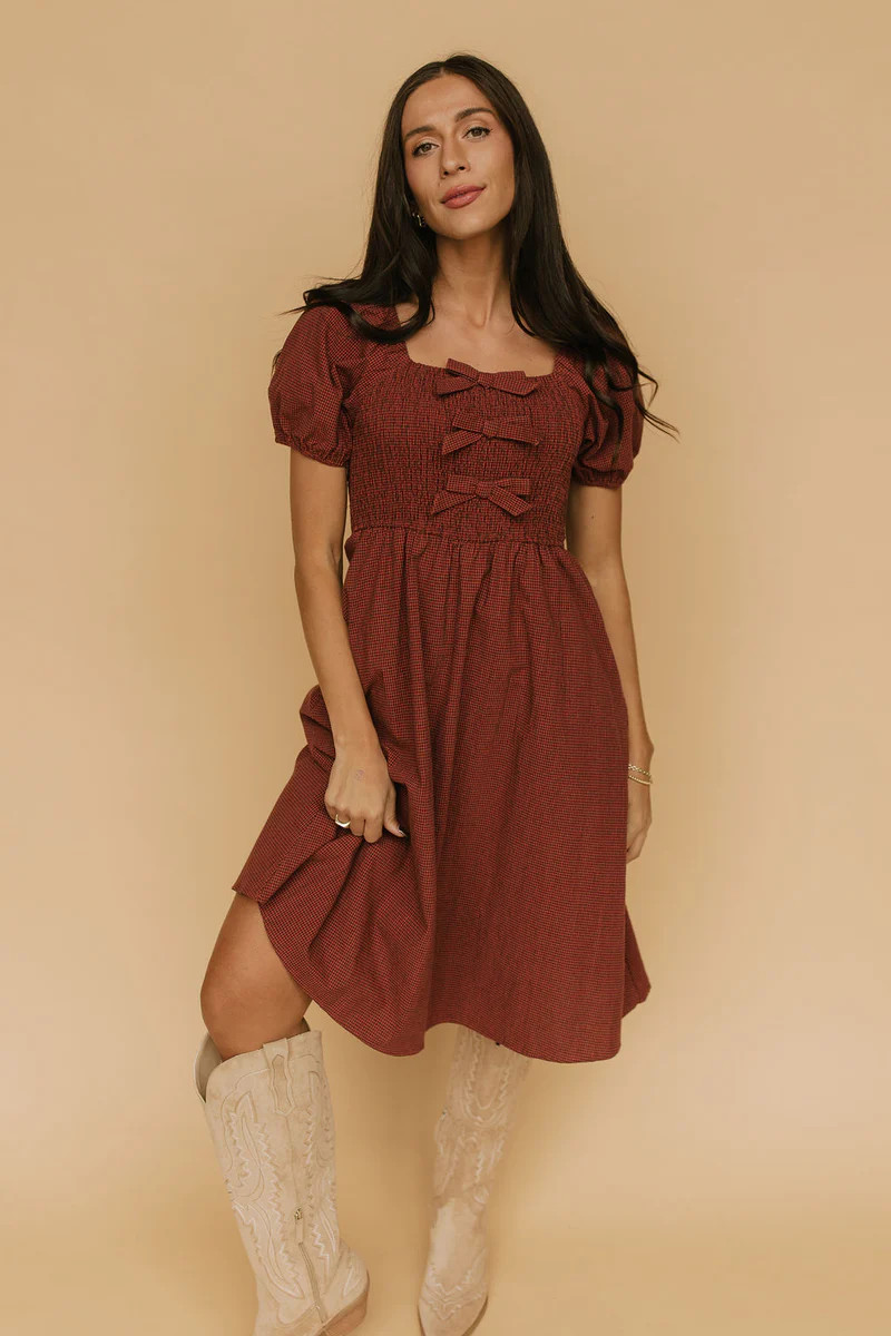 Shelby Gingham Midi in Brick | Henly