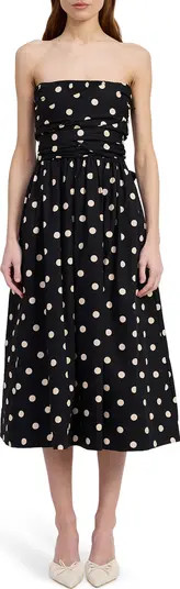 En Saison Josephine Polka Dot Strapless Cotton Midi Sundress | Nordstrom | Nordstrom
