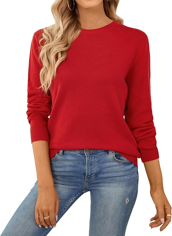 QUALFORT Women's Sweater 100% Cotton Long Sleeve Pullover Sweater Soft Lightweight Knit Tops 2025 | Amazon (US)