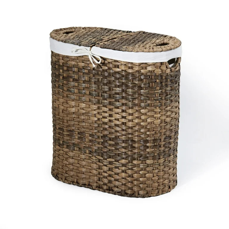 Seville Classics Hand-Woven Oval Double Laundry Hamper /w Liner, Mocha | Walmart (US)