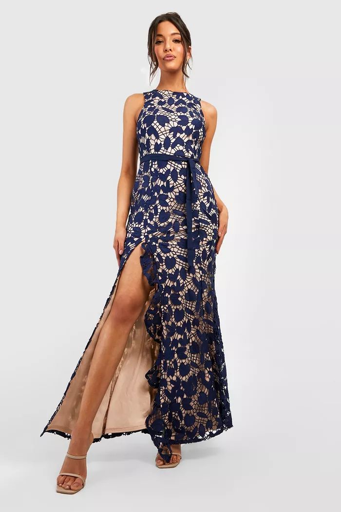 Lace Ruffle Split Maxi Dress | Boohoo.com (UK & IE)