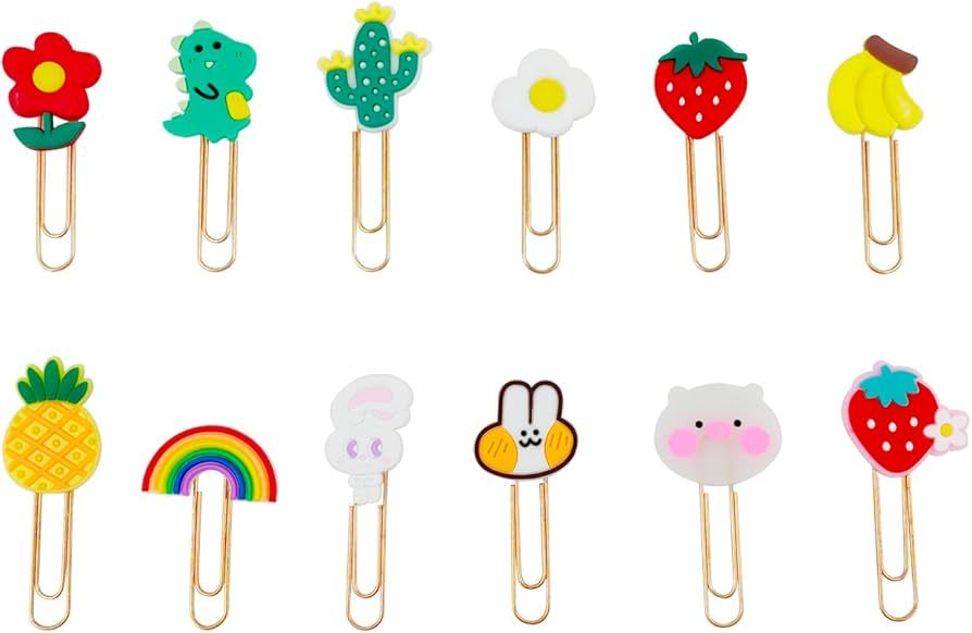 36 Pieces Cute Paper Clips for Kids Fun Paper Clip Bookmarks Animal & Fruit Shaped Paperclip Funn... | Amazon (US)