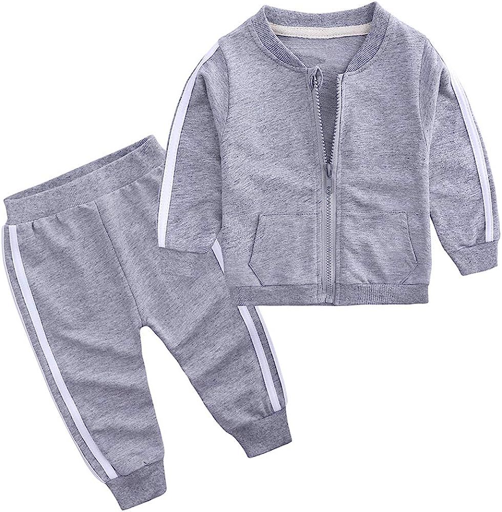 Baby Boys Girls Cotton Tracksuit Sweatshirt Top + Sweatpants Zipper Coat Outfits Set | Amazon (US)